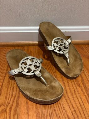 Tory Burch Miller Cloud Sandals Women's Size 9 Gold Metallic Calfskin
